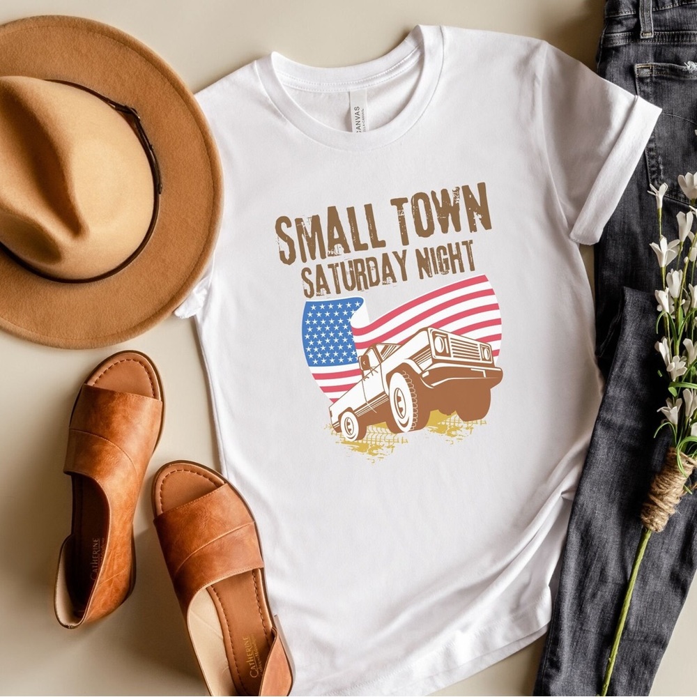 Small Town Saturday Night T-Shirt Graphic Tee White